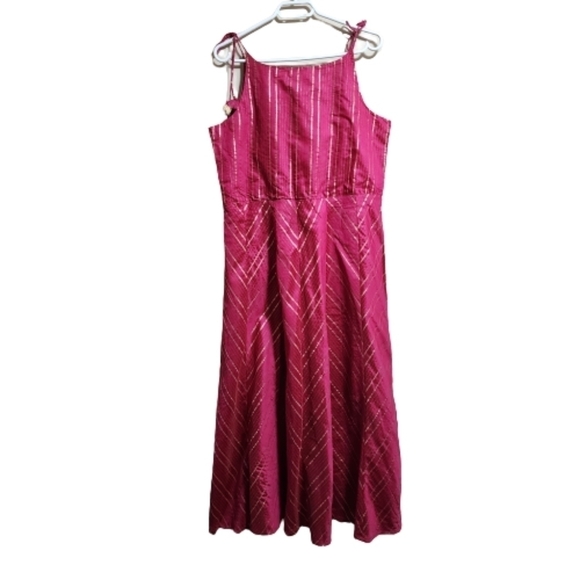 Anouk sleeveless cotton golden stripes midi dress color fushia size medium/large - Picture 2 of 5